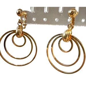 Sarah Coventry  Vintage Gold-Tone Signed Triple Hoop Clip-On Earrings